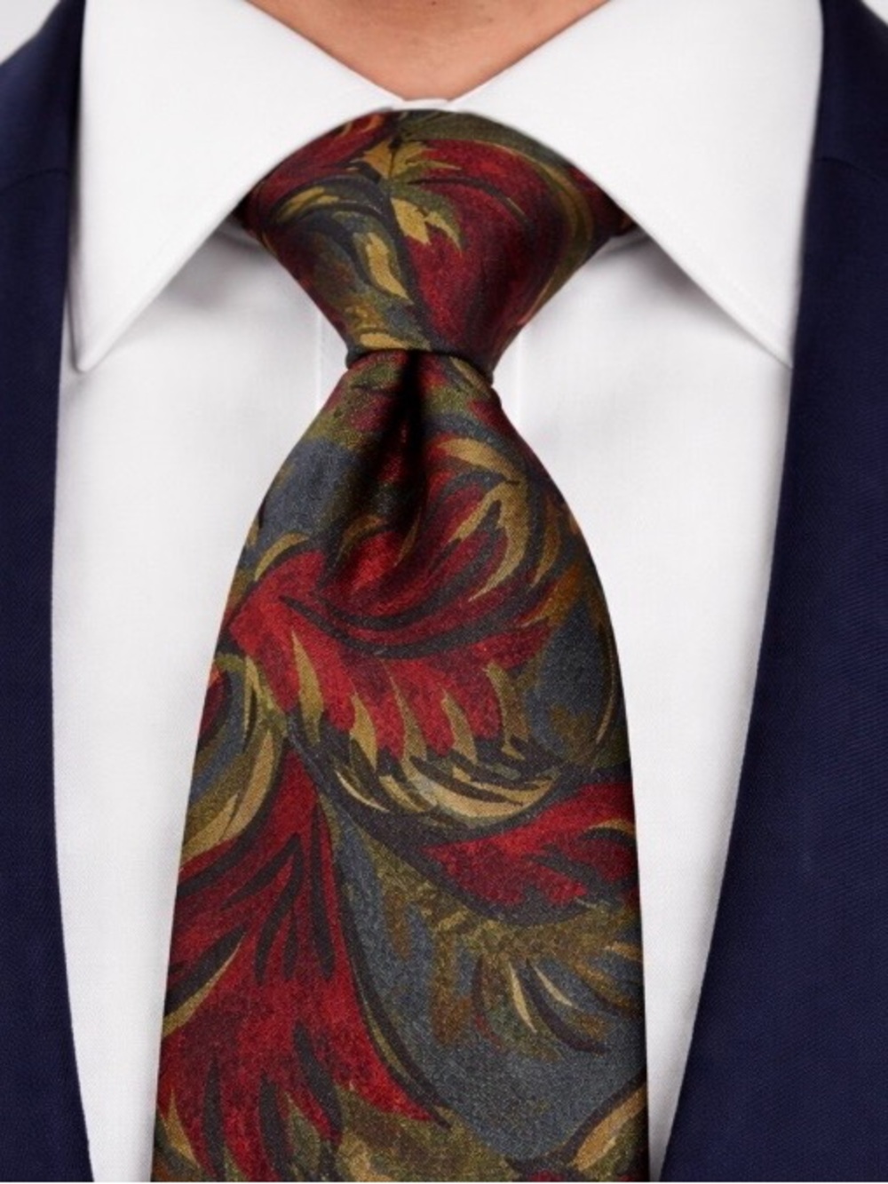 Neiman Marcus 100% Silk Tie Abstract Floral Leaf Print Olive Gold Burgundy VTG